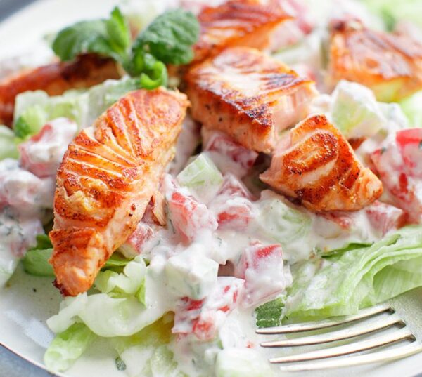 Salad with grilled salmon