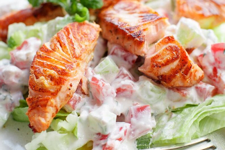 Salad with grilled salmon