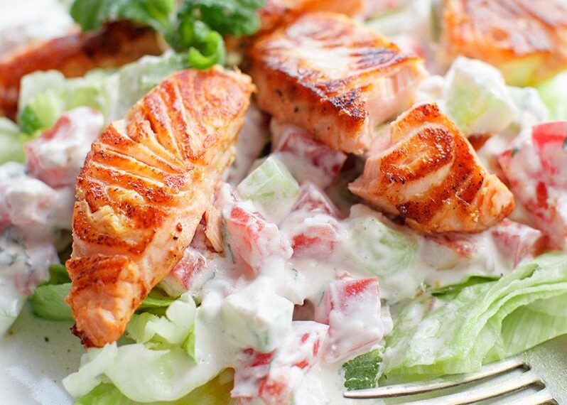 Salad with grilled salmon