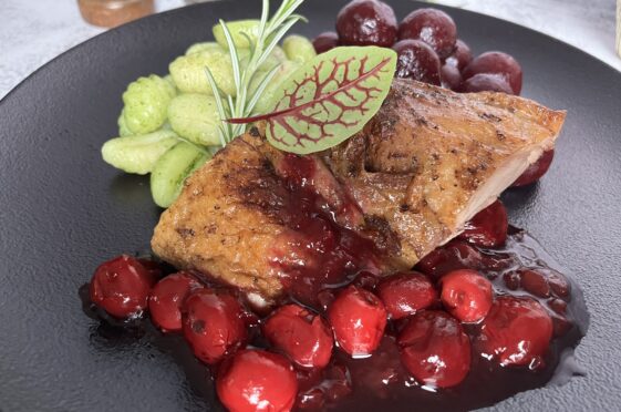 Roast duck with cherries